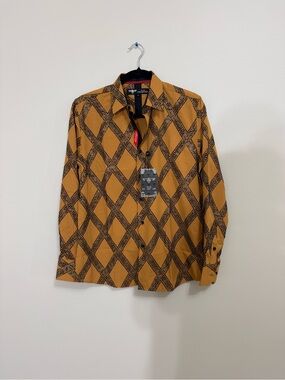 VIP Collection Geometric Print Stretch Button Up Shirt  Men’s Sz S  NWT Gorgeous